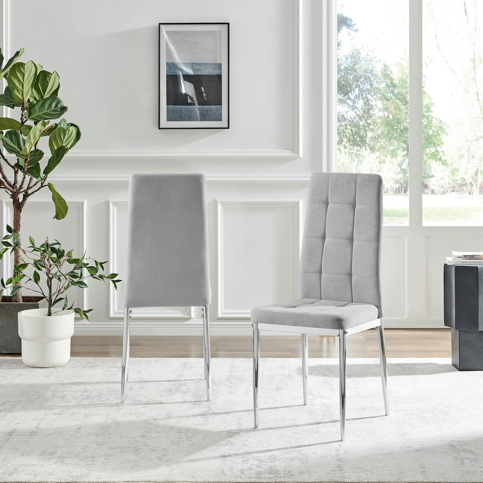 image 1 of Furniturebox Paloma 2x Grey Fabric Silver Legs Dining Chair