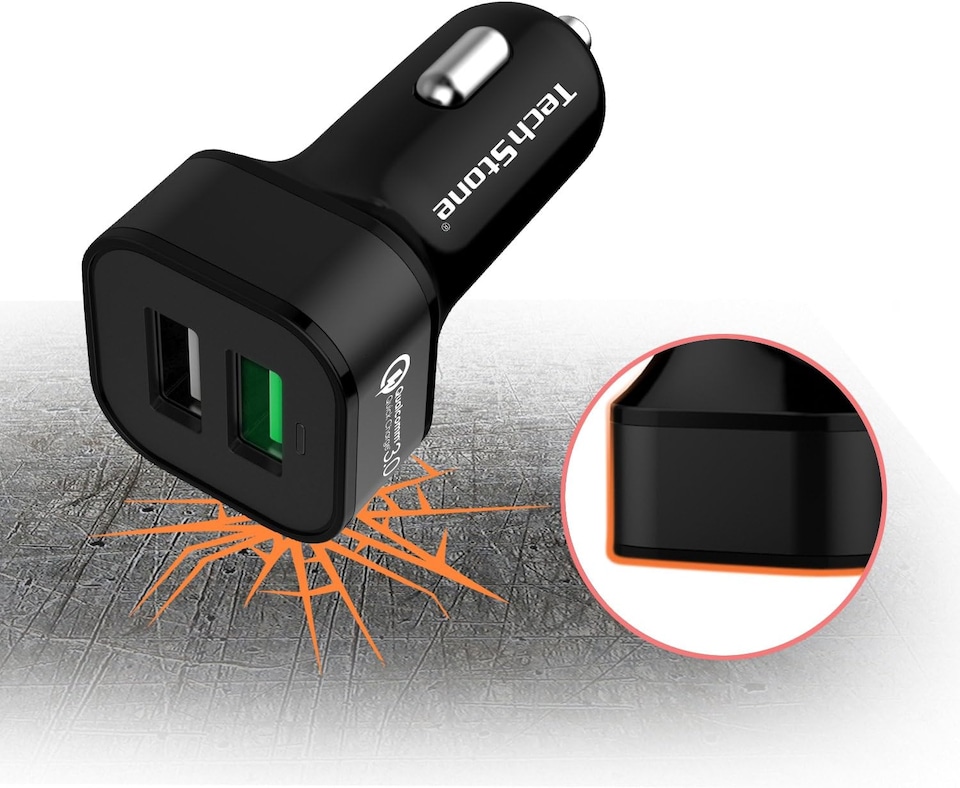 image 1 of TechStone Car Charger Dual USB In Car Fast Charging Adapter Quick Charge 3.0  Mini Phone Cigarette Lighter 12v Socket for iPhone XS XR Max 7 8 Plus, Air 2  iPad Pro Mini, Galaxy, LG, HTC