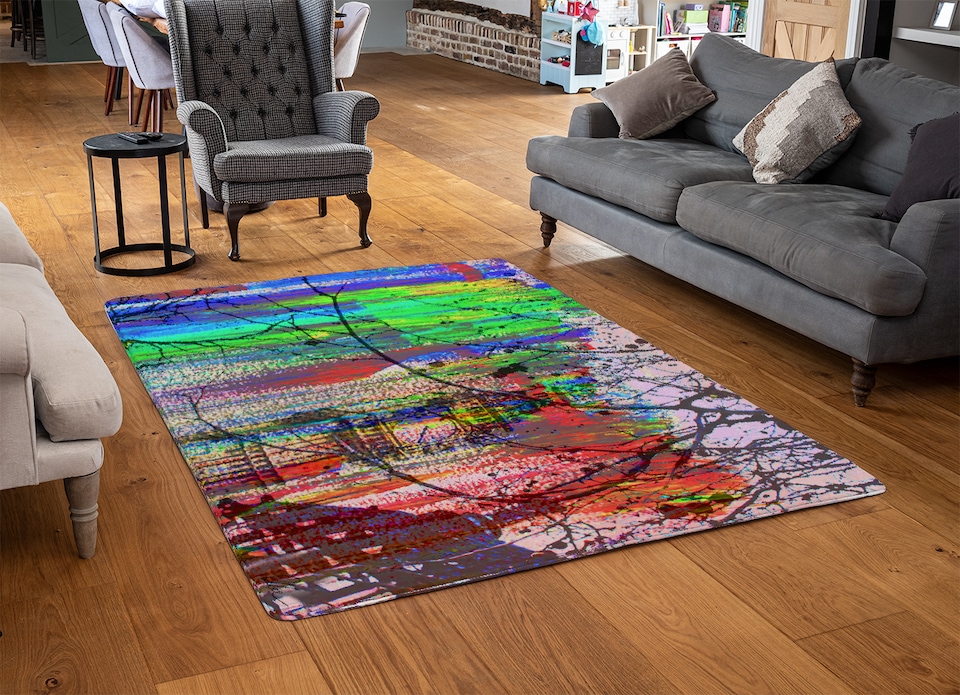image 1 of Big Ben And Trees Painted  Rug | Multi