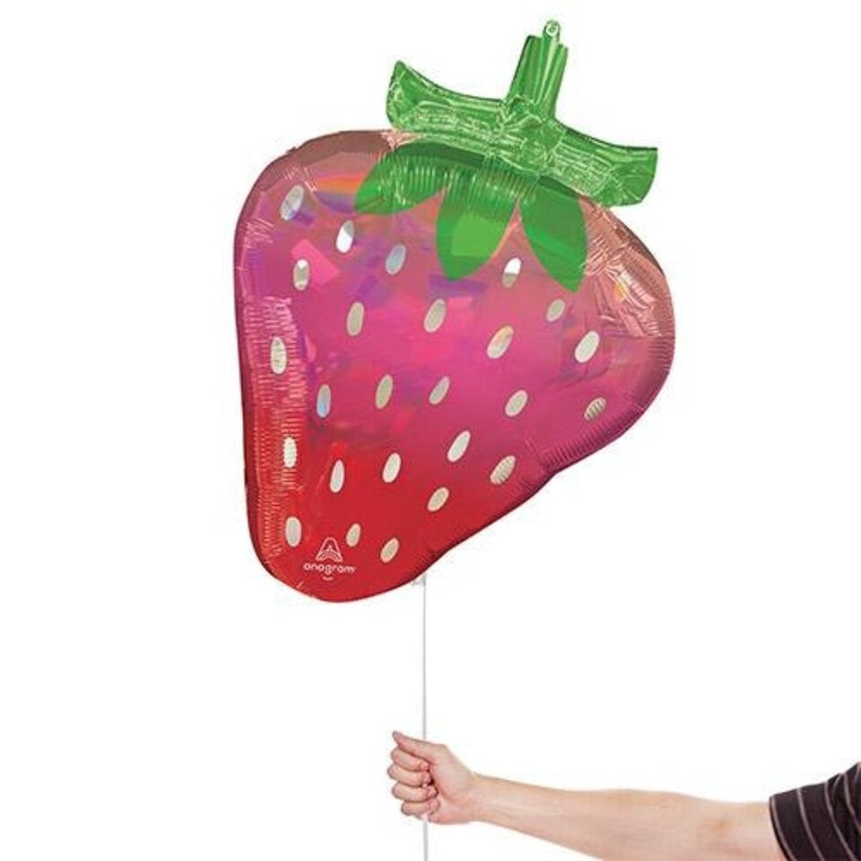 image 1 of Iridescent Strawberry Helium Foil Shaped Balloon 68cm / 27 in Red