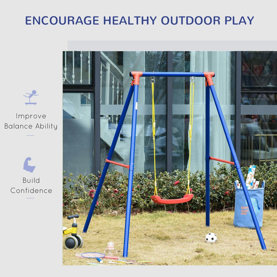 image 1 of Outsunny Metal Swing Set w/ Adjustable Rope A-Frame Stand Outdoor Playset
