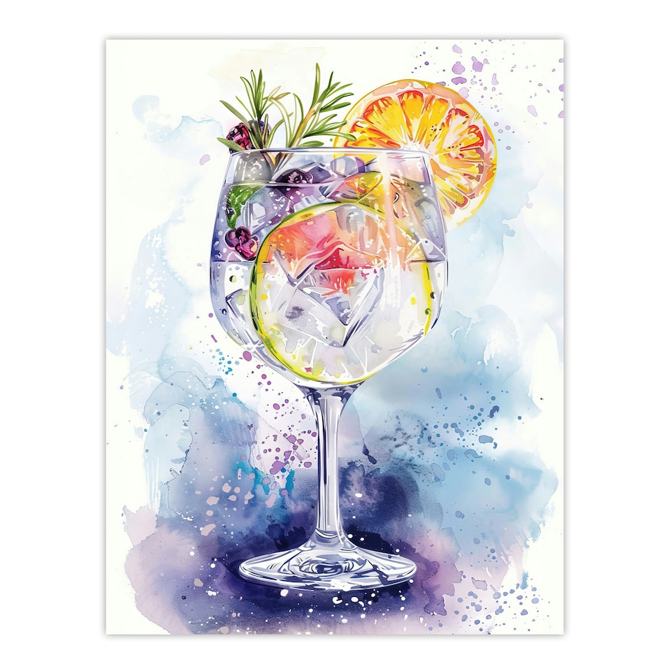 image 1 of Sloe Gin Tonic Fruit Cocktail Modern Kitchen Bar Black Framed Wall Art Print A4