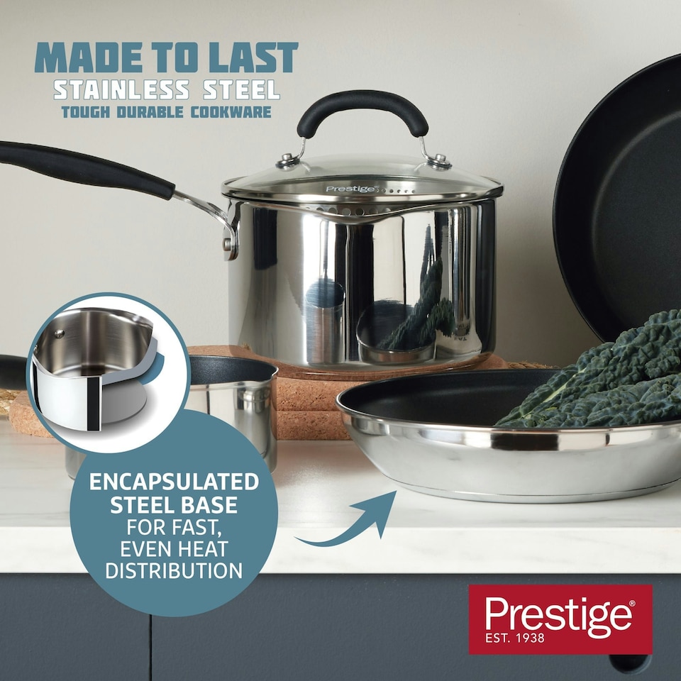 image 1 of Prestige Made to Last Milk Pan in Stainless Steel - Non Stick - 14 cm / 0.9 L