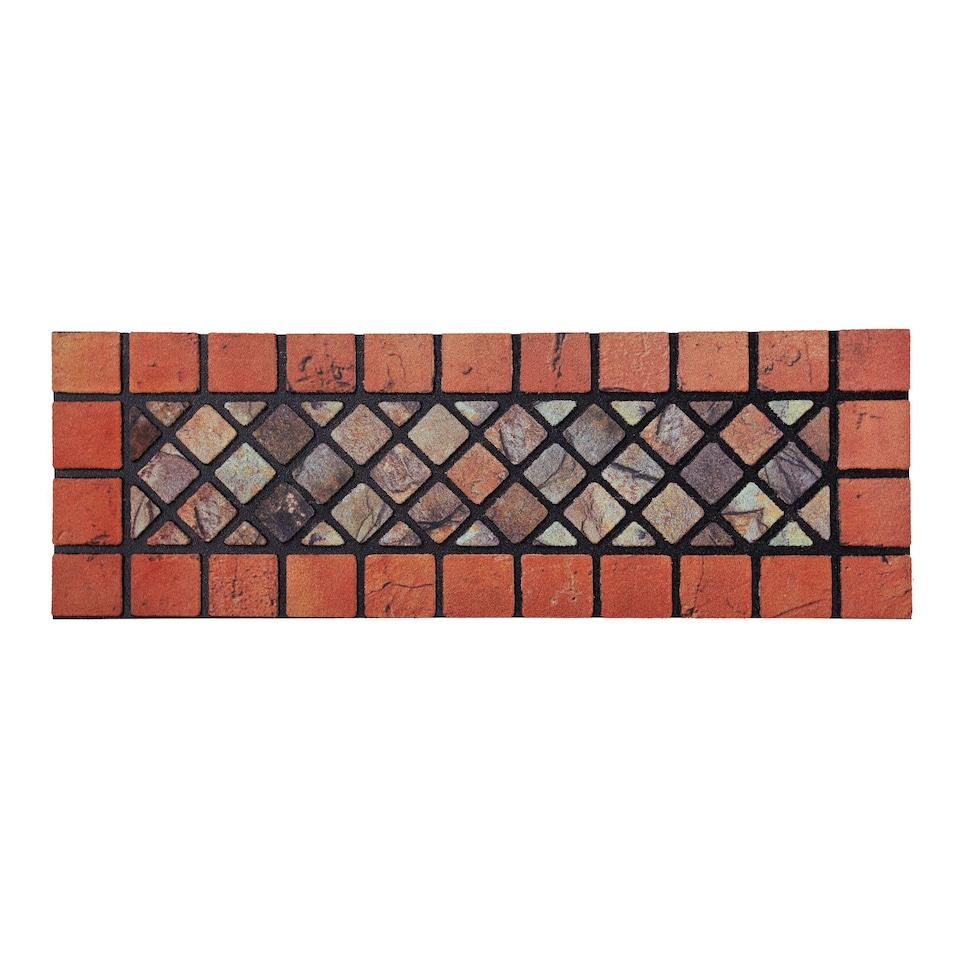 image 1 of Nicoman Rubber Elegant Red Tile Narrow Doormat - 75x25cm Pack of 2 | Red | Set of 2