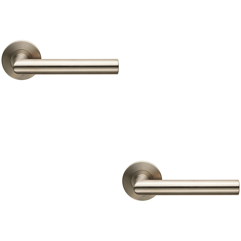 Loops 2x PAIR Straight Mitred Bar Handle on Slim Round Rose Concealed Fix Satin Steel in Metallics