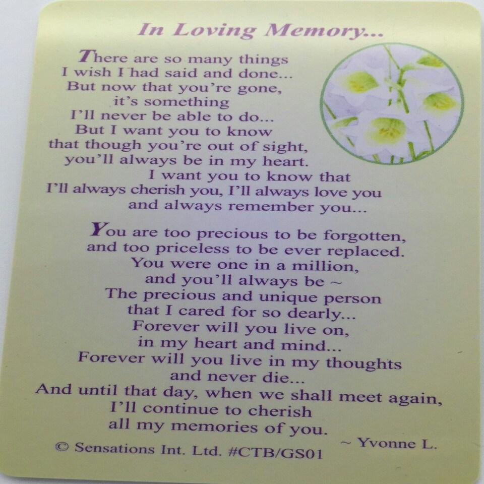 image 1 of In Loving Memory....Wallet Card (Sentimental Keepsake Wallet / Purse Card)