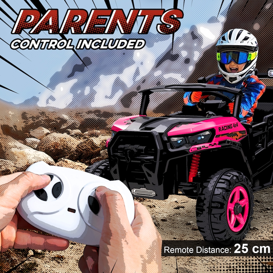 image 1 of AIYAPLAY 24V Electric Ride on Car, 2-Seater Electric Car for Kids with Remote Control, Light, Bluetooth, Soft Start, Suspension Spring, 2 Motors Children Ride on Toy UTV Truck | Pink