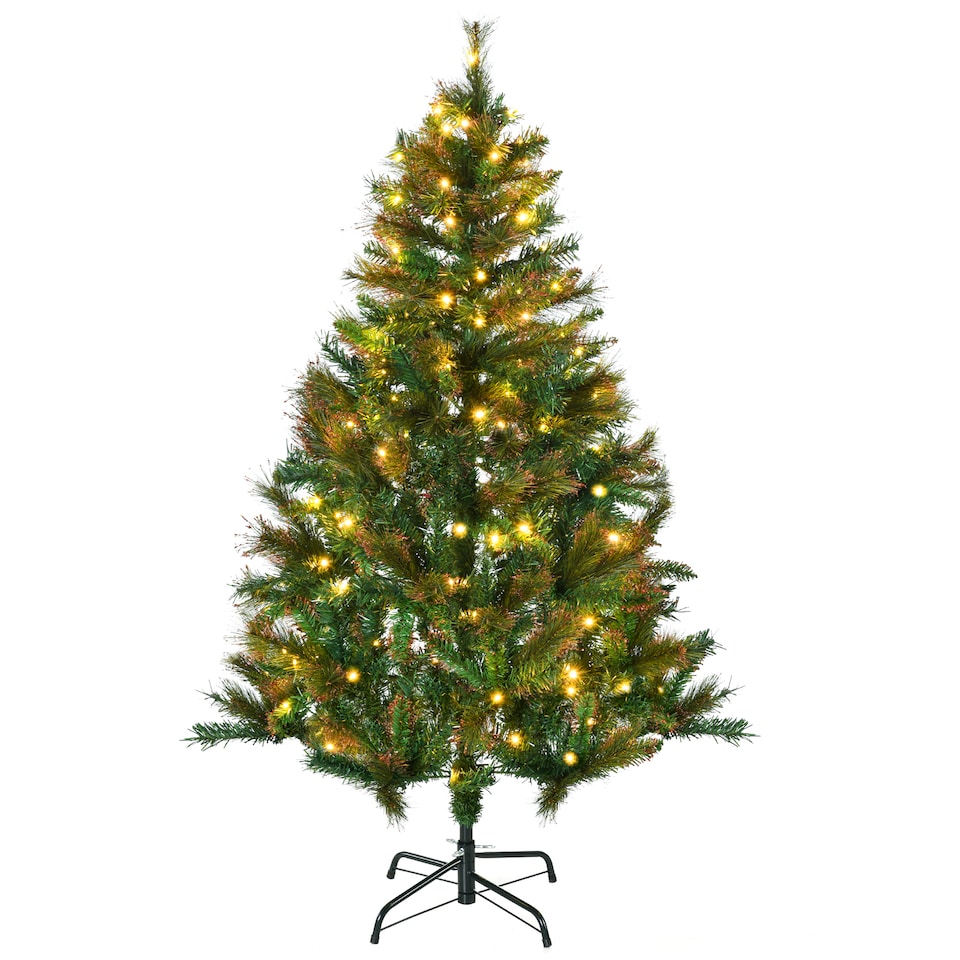 image 1 of HOMCOM 5FT Pre-Lit Christmas Tree Artificial Spruce Holiday Décor W/ Metal