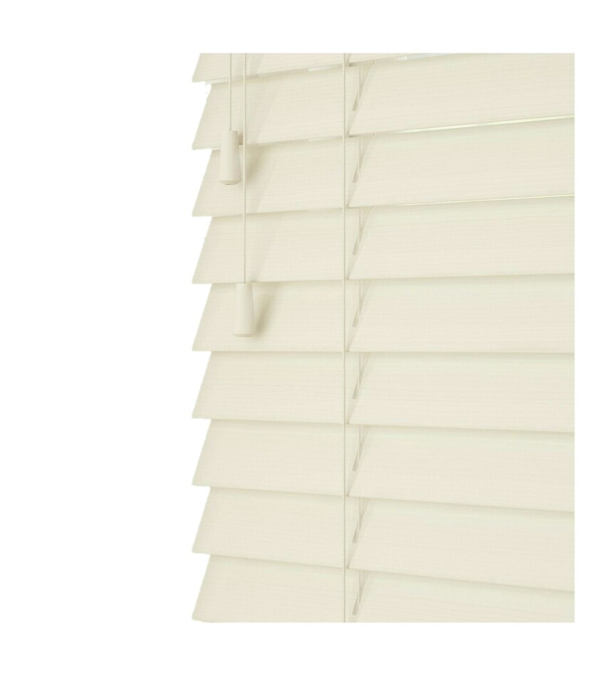 image 1 of 120cm Misty White  Smooth Finish Faux Wood Venetian Blinds with Strings  (120cm Drop) | White | White