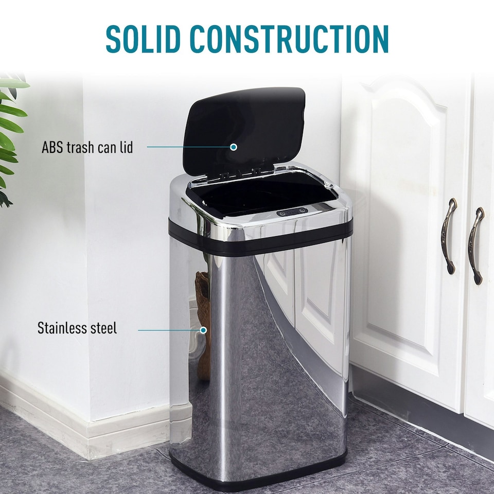 image 1 of HOMCOM 30L Automatic Kitchen Bin with Lid and Infrared Motion Sensor Silver Silver