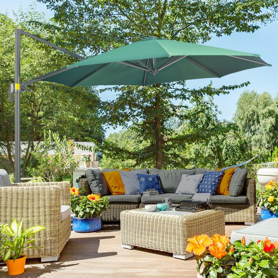 image 1 of Outsunny 3 x 3(m) Cantilever Parasol Garden Umbrella with Cross Base