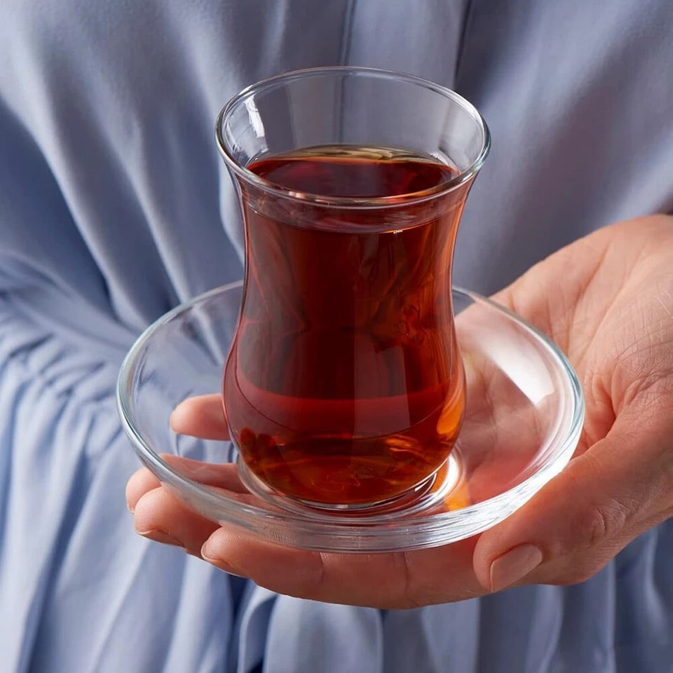 image 1 of 6 Pcs 120ml Glass Tea Cup & Saucer Set Coffee Cuppa Breakfast Gift Set