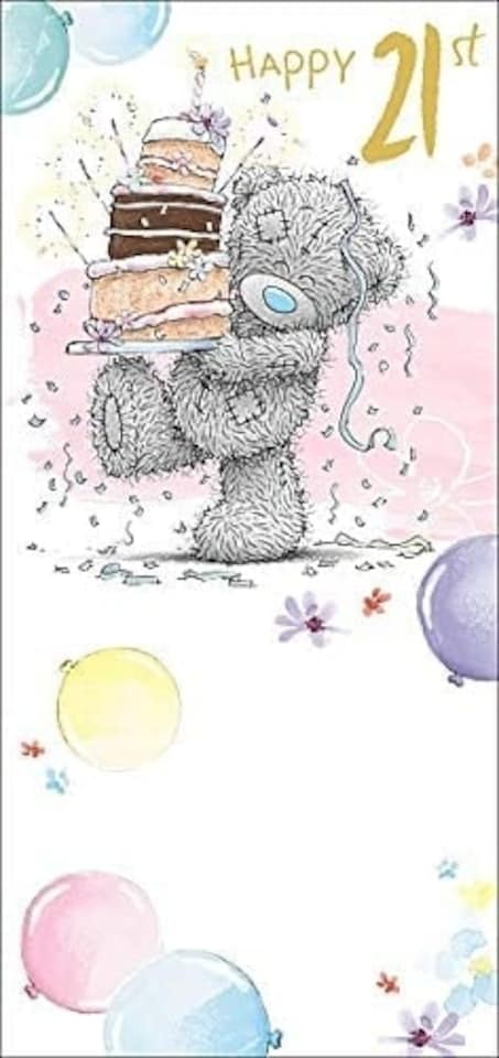 image 1 of 21st Birthday Card Bear Holding Cake