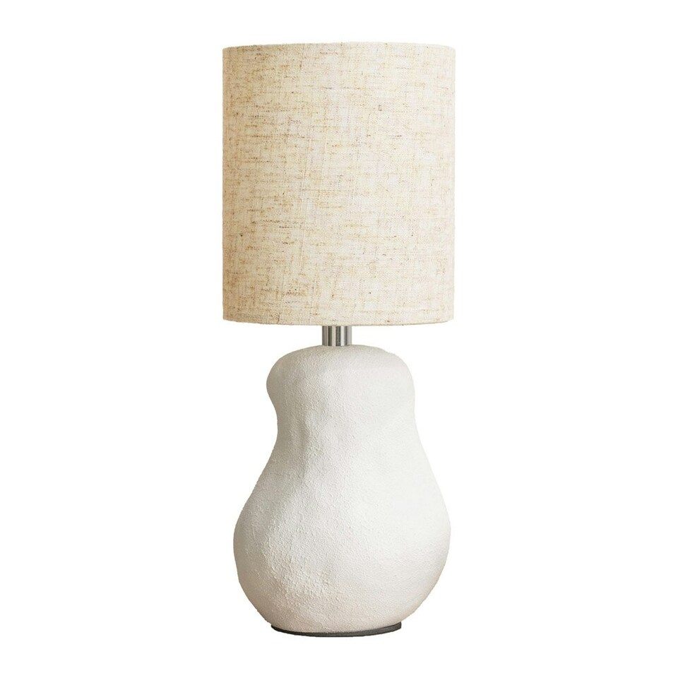 image 1 of ValueLights Mae Natural Linen Shade White Abstract Sandblast Ceramic Table Lamp and LED Bulb White