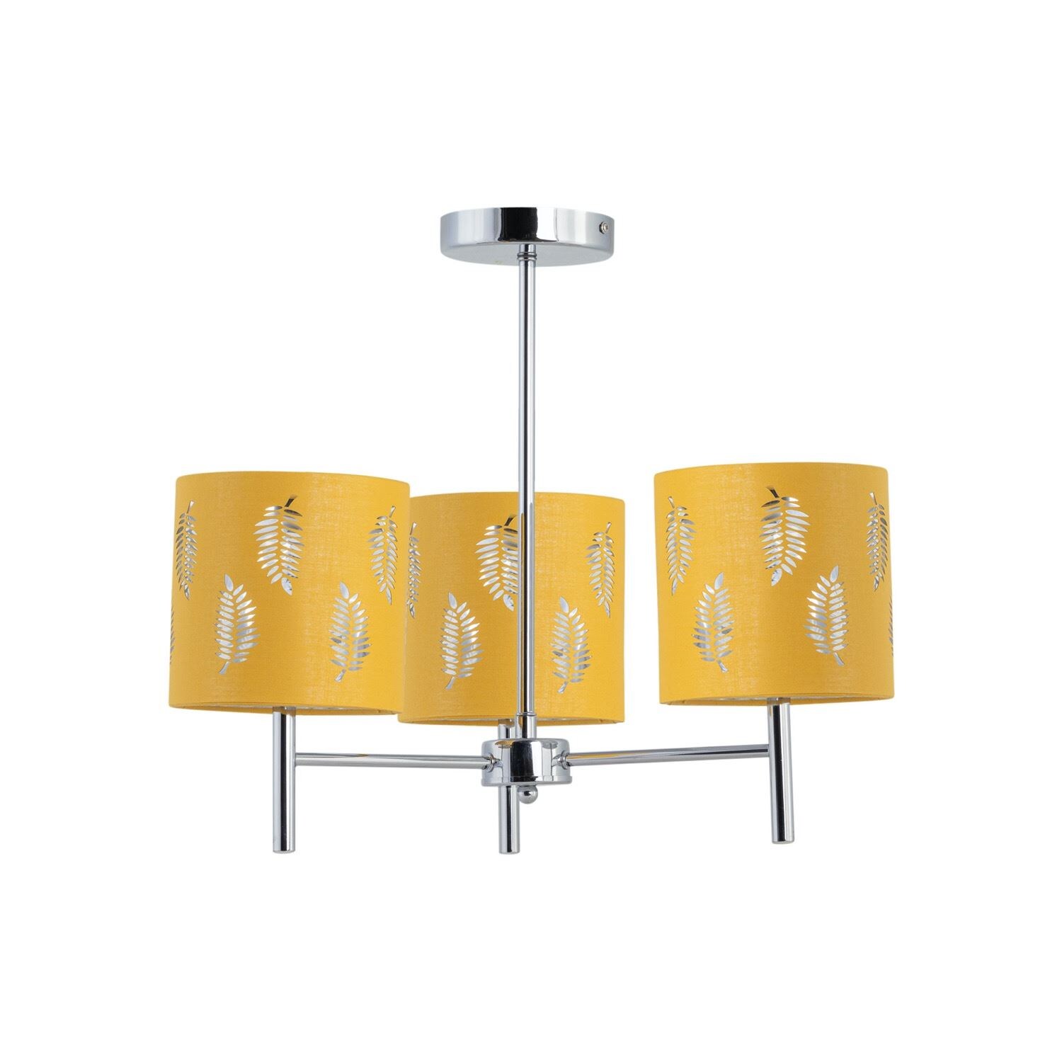 First Choice Lighting Brea - Chrome 3 Light Fitting with Ochre Fern Shades in Silver