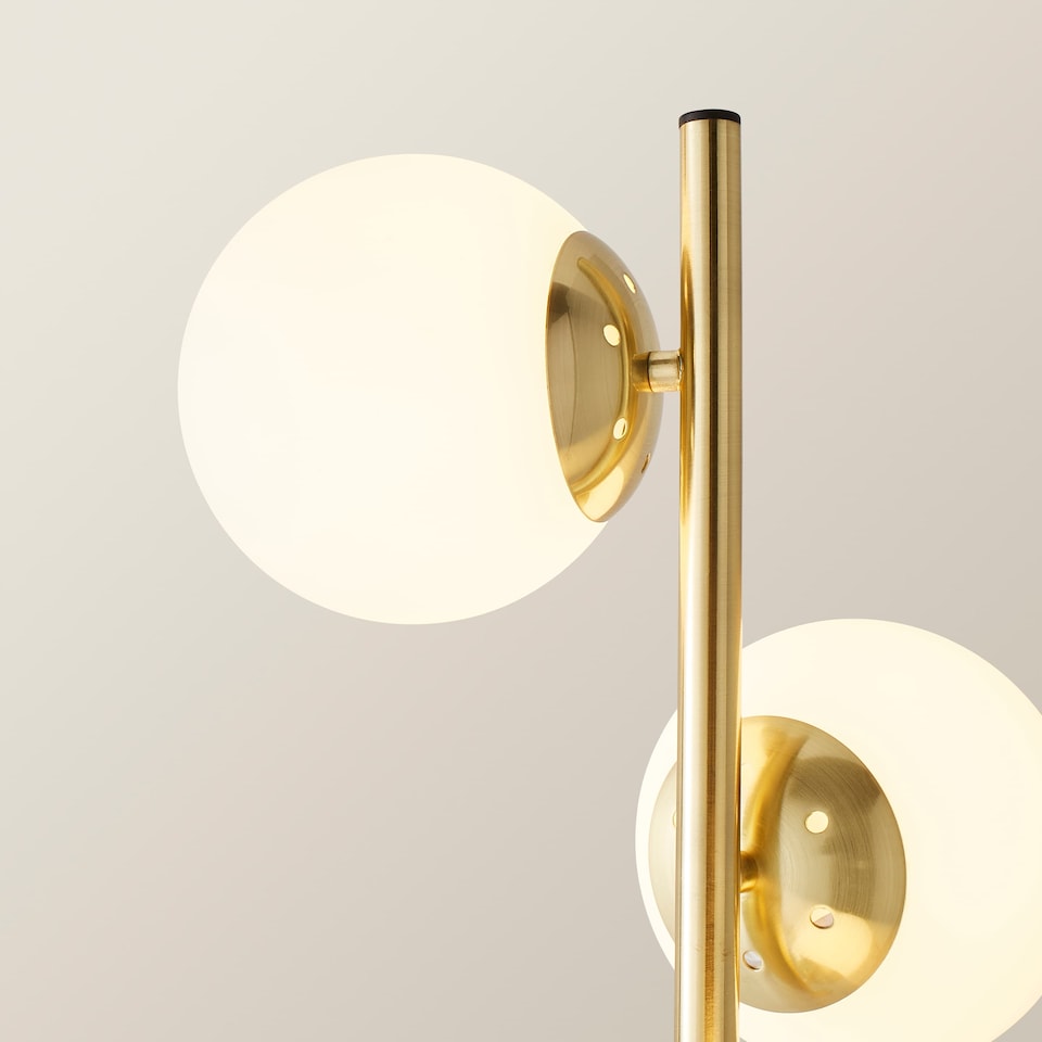 image 1 of ValueLights Jas 3 Gold Metal Floor Lamp White Frosted Glass Shades | Gold | White