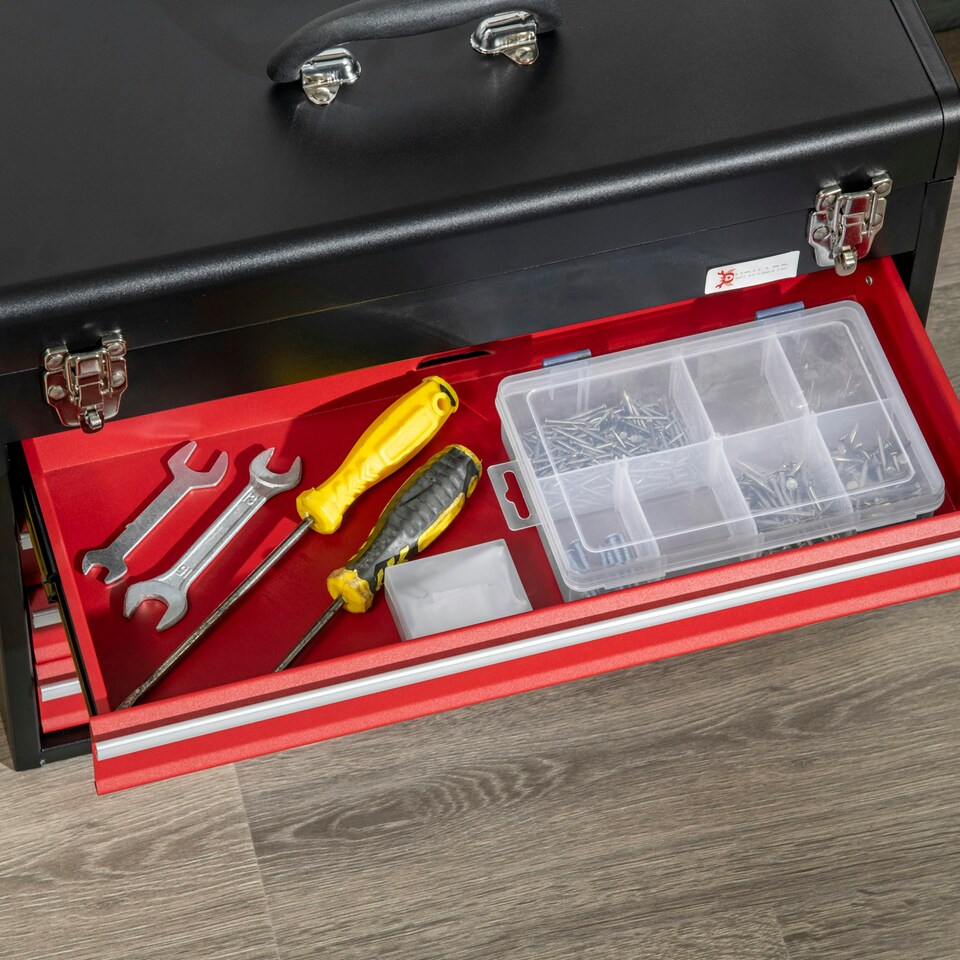 image 1 of DURHAND Lockable 2/3/4 Drawer Tool Chest w/ Ball Bearing Slide Drawer Black