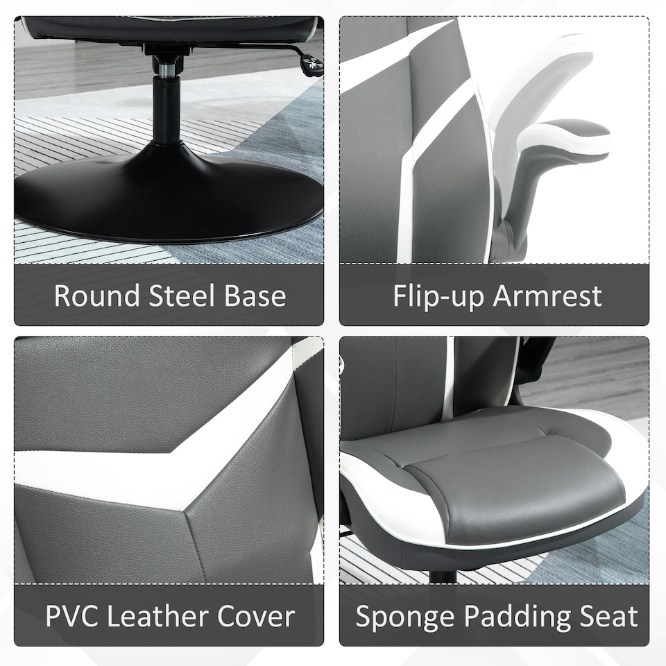 image 1 of Vinsetto Racing Video Game Chair PVC Leather Computer Gaming Chair Grey