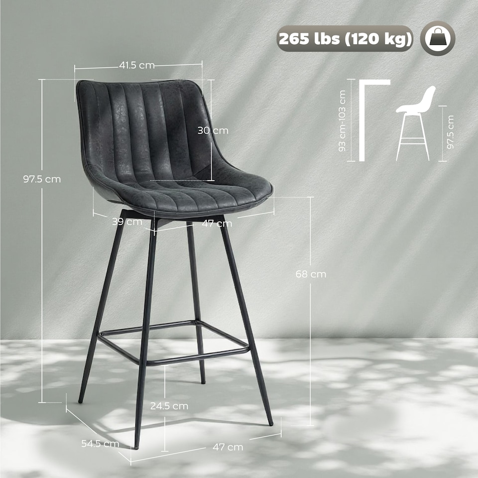 image 1 of HOMCOM Swivel Bar Stools Set of 2, PU Leather Upholstered Bar Chairs, Black