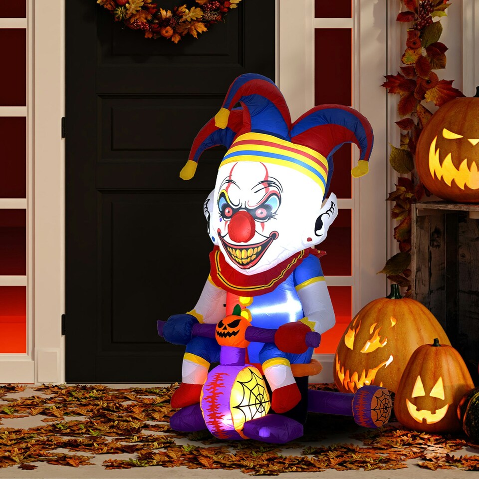 image 1 of Outsunny 4ft Blow Up Outdoor Halloween Decoration, Clown on Bicycle