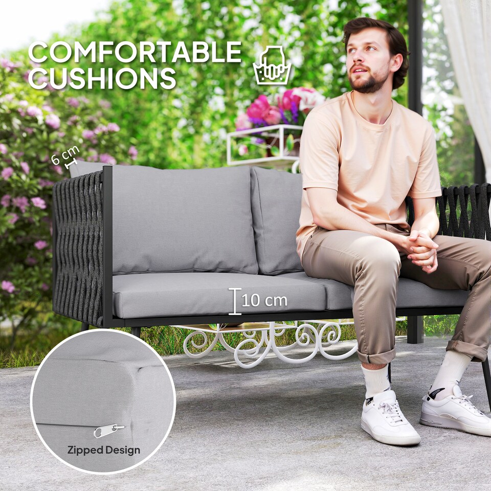 image 1 of Outsunny 4 Piece Outdoor Garden Furniture Set with Cushions, 4 Seater Garden Sofa Set with Loveseat, Armchairs and Faux Marble Top Table, Outdoor Furniture Set for Patio, Conservatory, Light Grey
