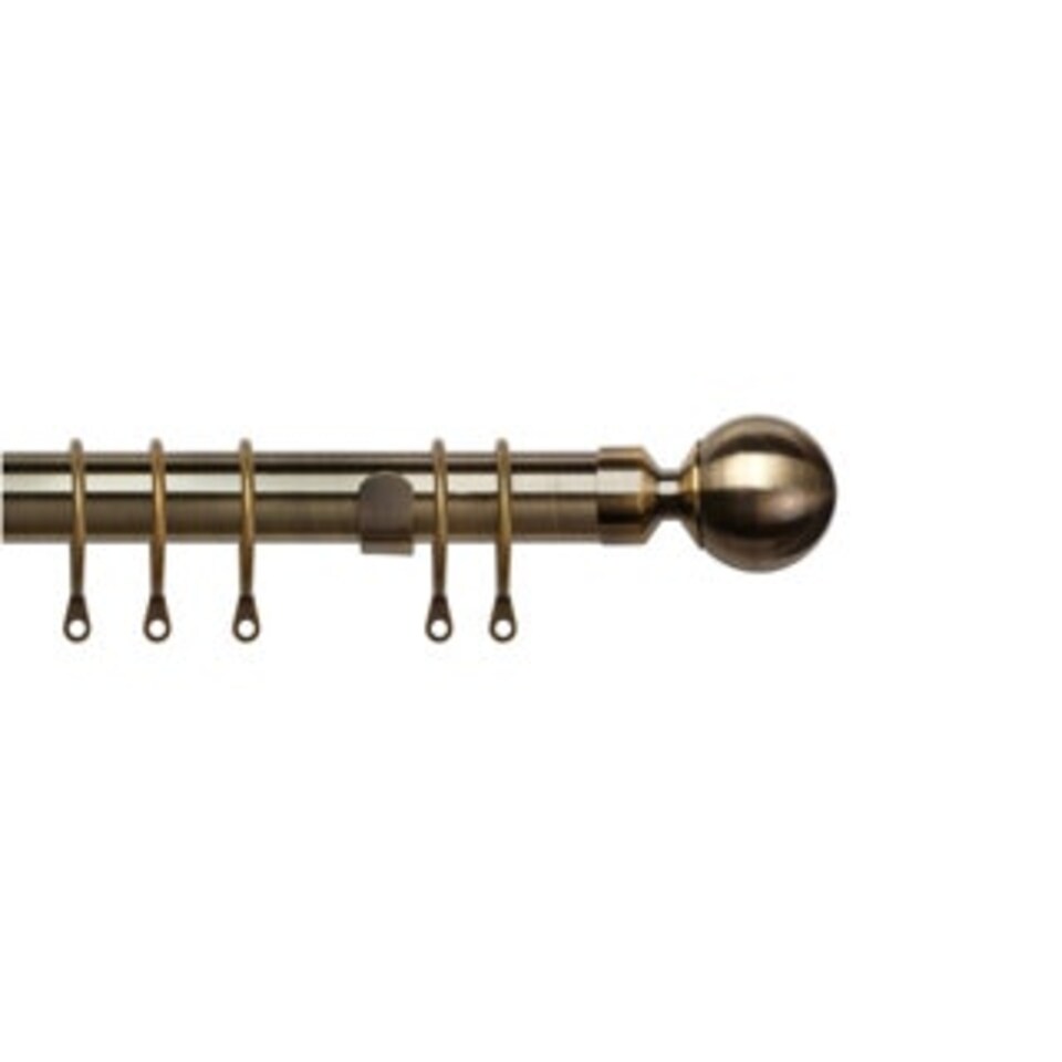 image 1 of 35mm Fixed Length Metal Curtain Pole Set Antique Brass Ball Finial 60cm | Bronze | Bronze
