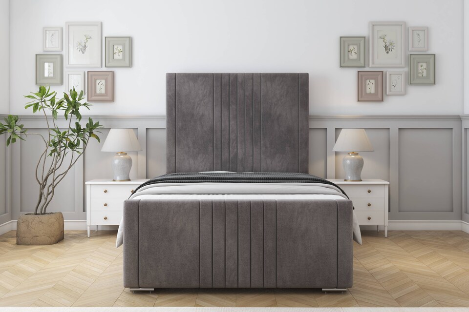image 1 of Sloomy Harrington Slate Naples Bed Frame With 50" Upholstered Headboard 2'6 Small Single