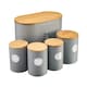 image 1 of Cooks Professional 5 Piece Ribbed Tea, Coffee, Sugar, Biscuit & Bread Cannisters with Bamboo Lids | Stainless Steel Kitchen Storage Bins | Grey & Silver