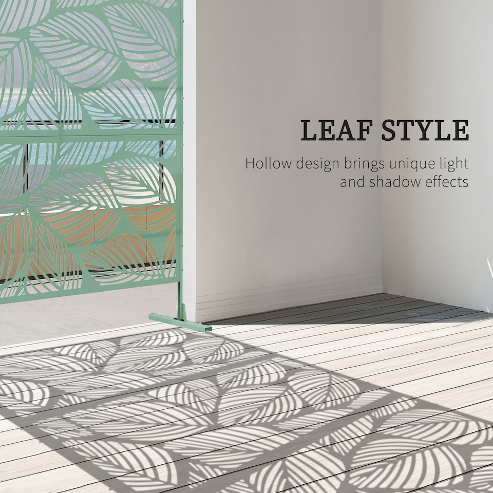 image 1 of Outsunny 6.5FT Metal Outdoor Privacy Screen Panel w/ Stand, Leaf Style | Green | Light green | 122 x 45 x 198 cm
