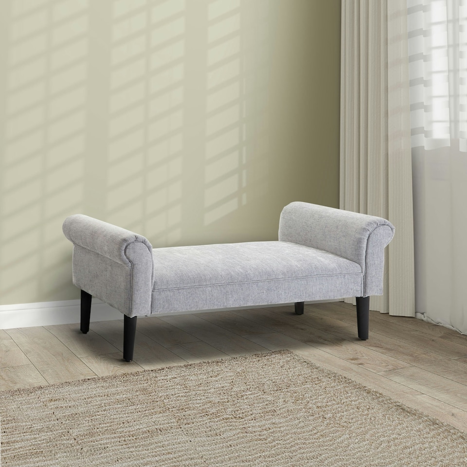 image 1 of HOMCOM Deluxe Linen Bed End Arm Bench Bedside Bench Footstool Home Decor