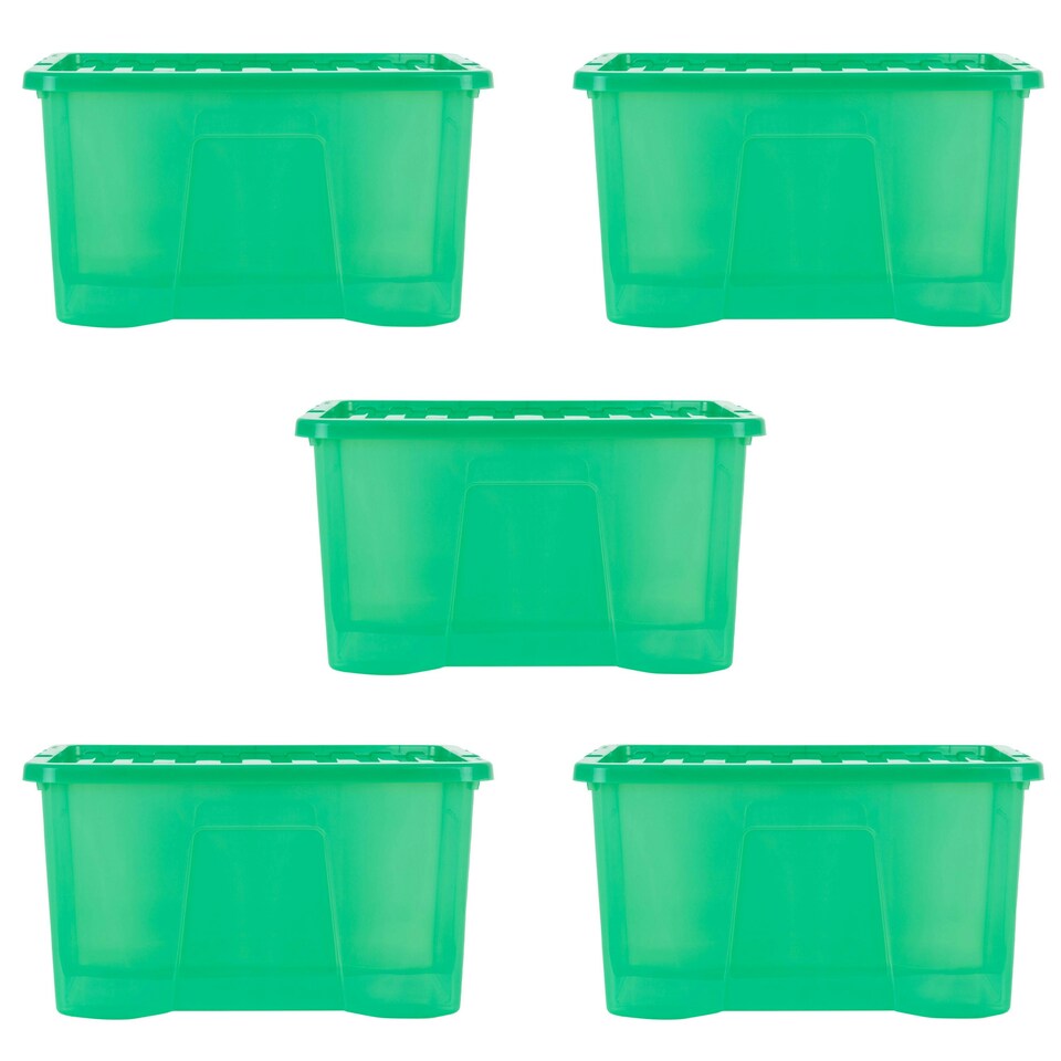 image 1 of Wham Crystal 5 x 60L Stackable Plastic Storage Boxes with Lids Green