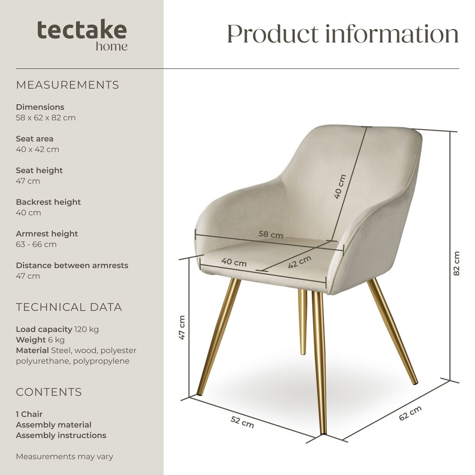 image 1 of Chair Marilyn with Velvet Cover, Gold Steel Legs and Plush Padding | Cream | cream/gold | One Size | 1
