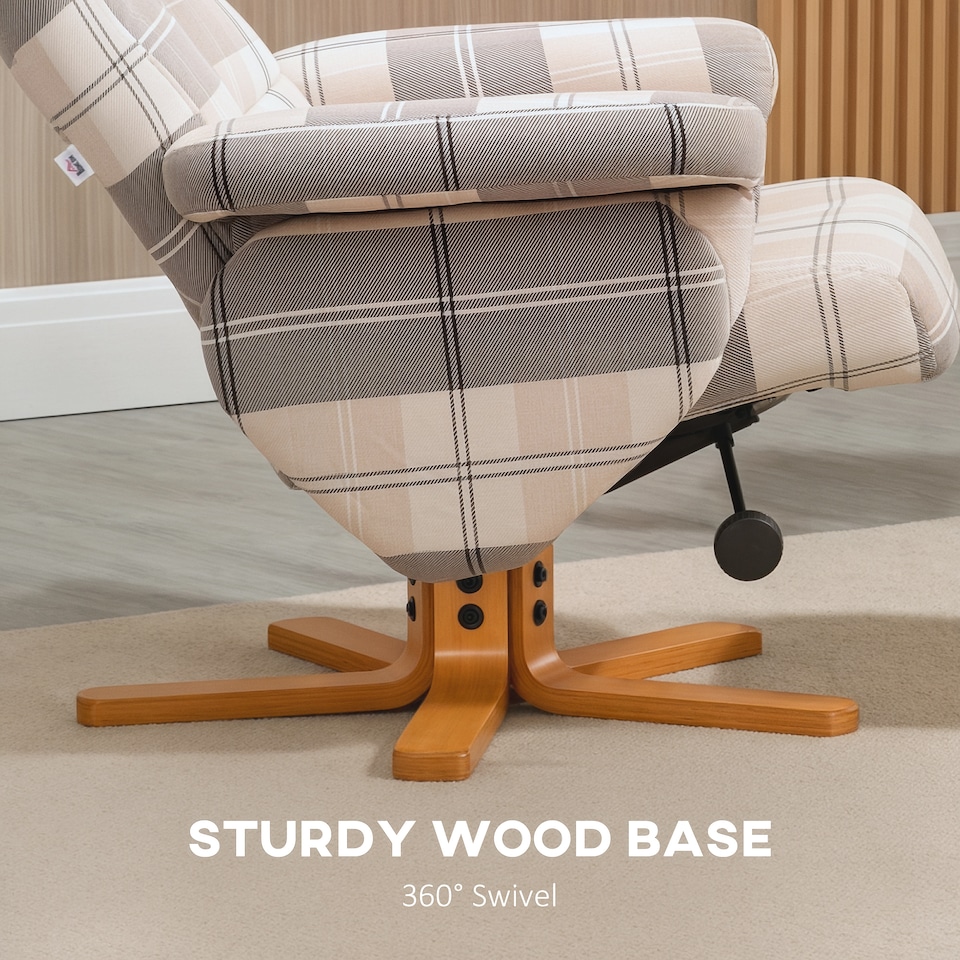 image 1 of HOMCOM Linen Swivel Recliner Chair with Footstool, Wooden Base and Storage for Living Room, Multicolour