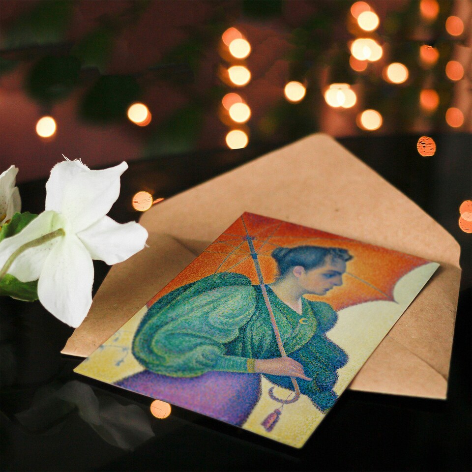 image 1 of Paul Signac Art Card Woman With An Umbrella Portrait