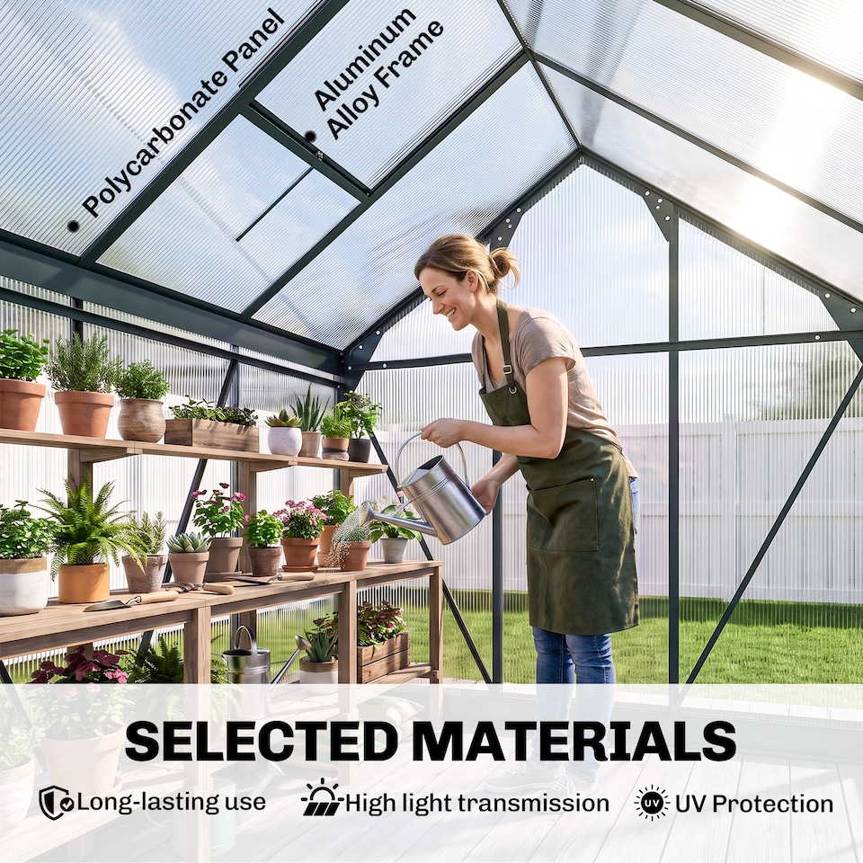 image 1 of Outsunny 6x6ft Walk-In Polycarbonate Greenhouse Plant Grow Galvanized Aluminium | Green