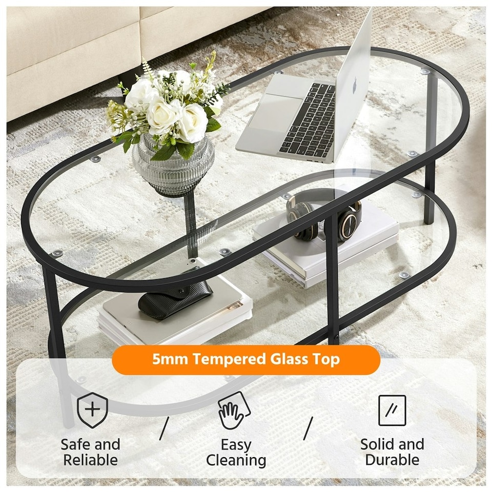 image 1 of Yaheetech Tempered Glass Oval Coffee Table