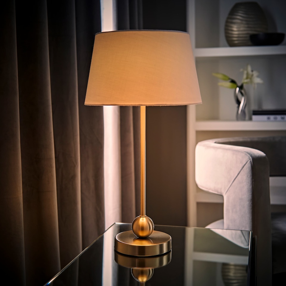 image 1 of ValueLights Theydon Brushed Chrome Single Stem Metal Ball Table Lamp White Shade