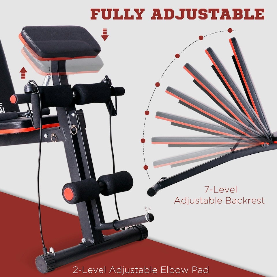 image 1 of HOMCOM Foldable Dumbbell Bench Weight Training, 7 Incline Adjustable, Red