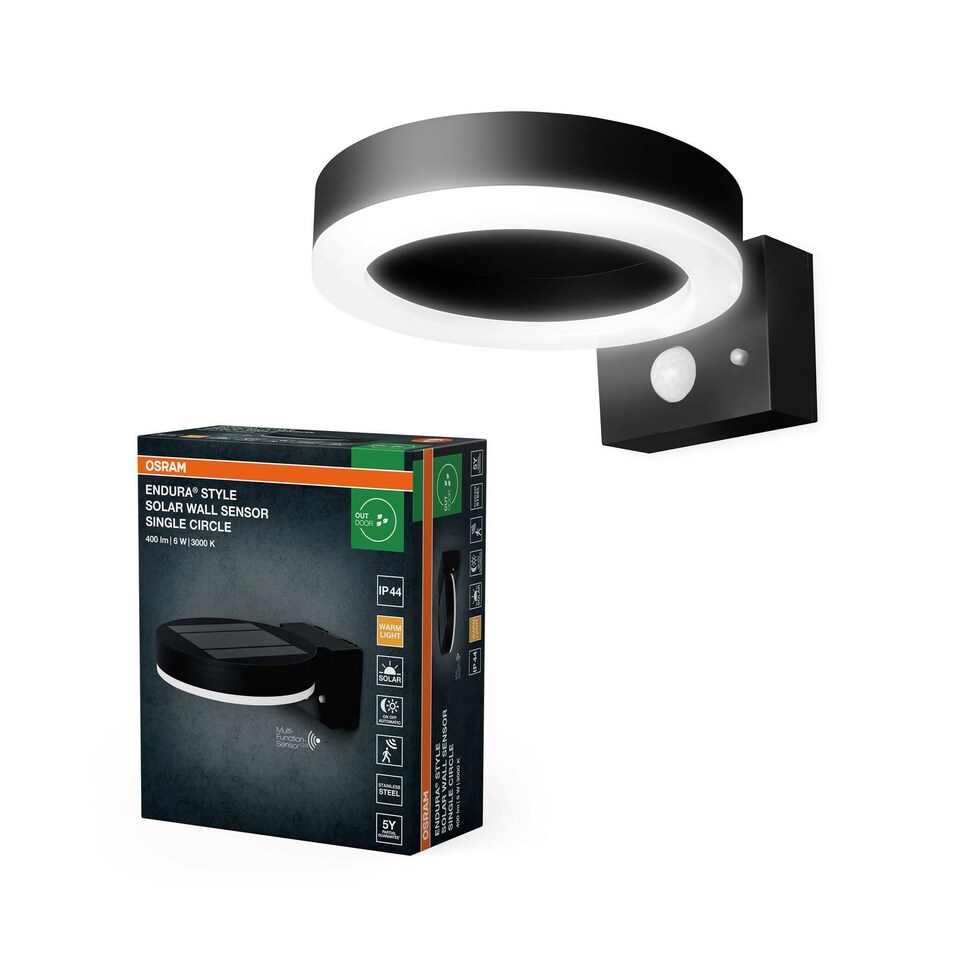 image 1 of OSRAM Solar Wall Light Black Stainless Steel IP44 Black