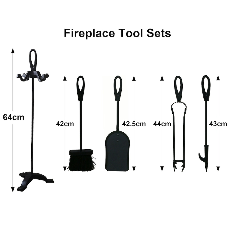 image 1 of Black Fireplace Fireside 5 Piece Set including Stand