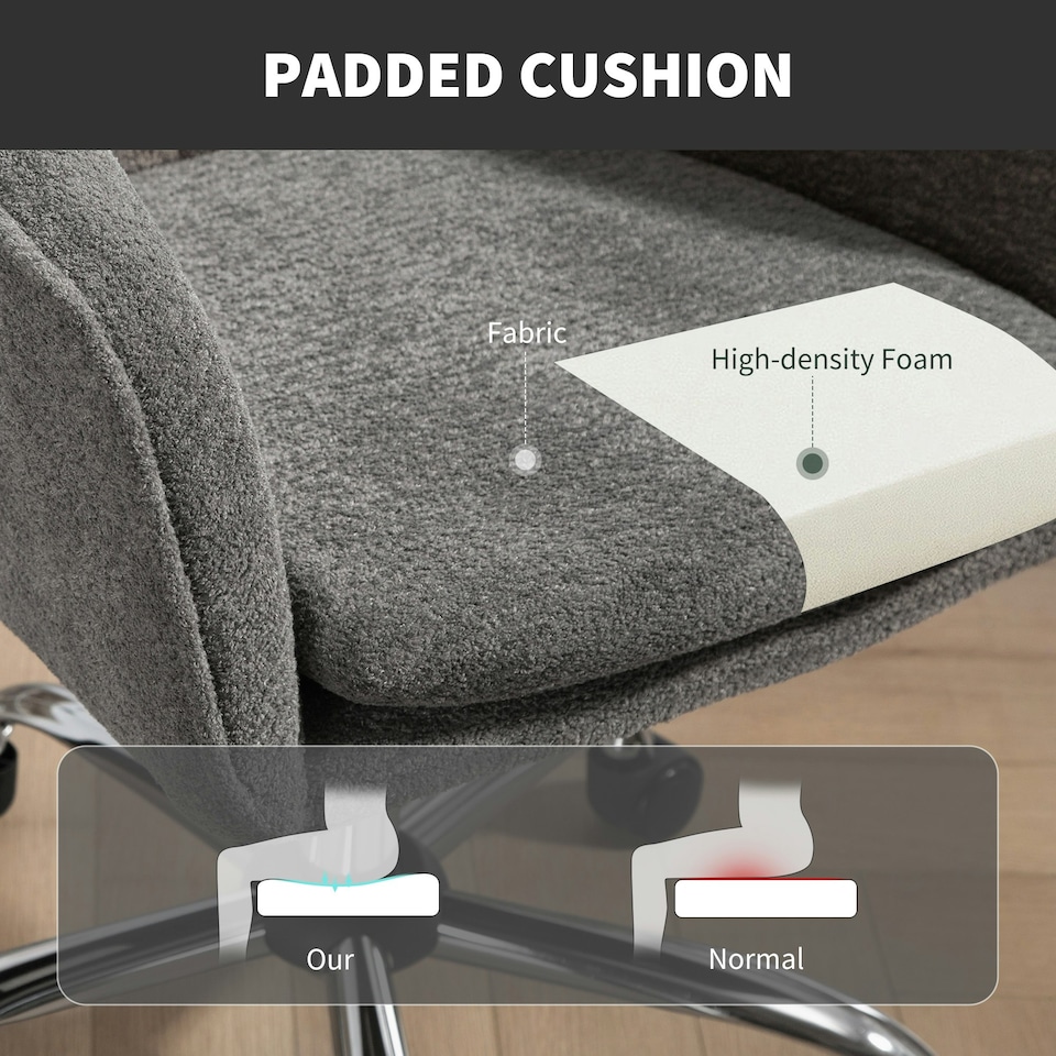 image 1 of HOMCOM Modern Velvet Office Desk Chair for Bedroom, Living Room, Grey Grey