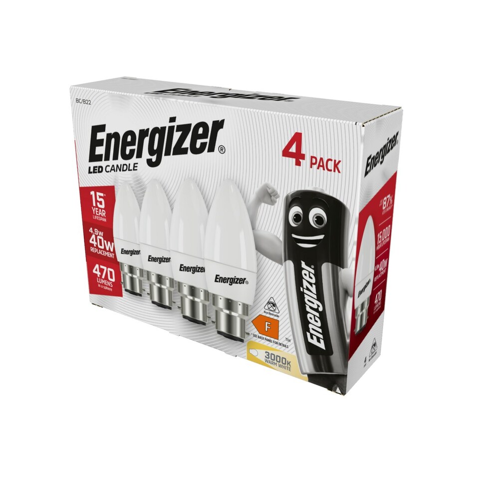image 1 of Energizer LED B22 Candle 470lm 4.9W 3000K (Warm white) - Pack of 8