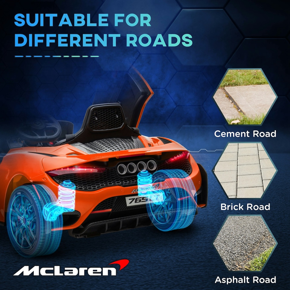 image 1 of AIYAPLAY McLaren 765LT Licensed 12V Kids Ride on Car w/ MP3 Music, Orange