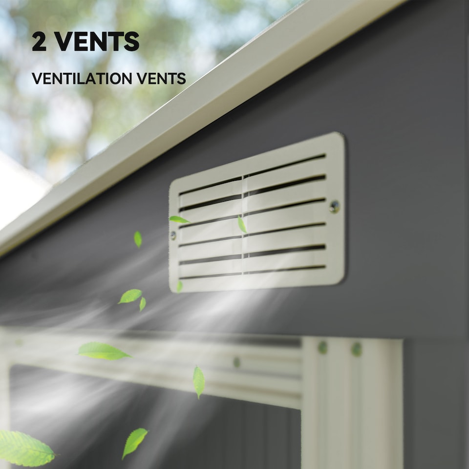 image 1 of Outsunny 7 x 5FT Galvanised Metal Garden Shed with Foundation, Lean to Shed, Tool Storage House with Sliding Doors, 2 Vents, Adjustable Shelves and Hooks, Dark Grey | Grey | 1