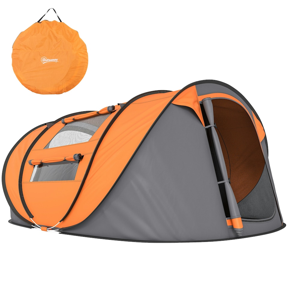image 1 of Outsunny Camping Tent Dome Pop-up Tent with Windows for 4-5 Person Dark Green