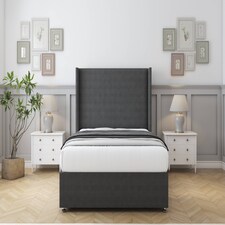 Sloomy Devonshire Graphite Dumfries Divan Bed With Mattress 2 Drawers Footend With 54" Wingback Headboard 6' Super King | Grey | Graphite | Super King | 1