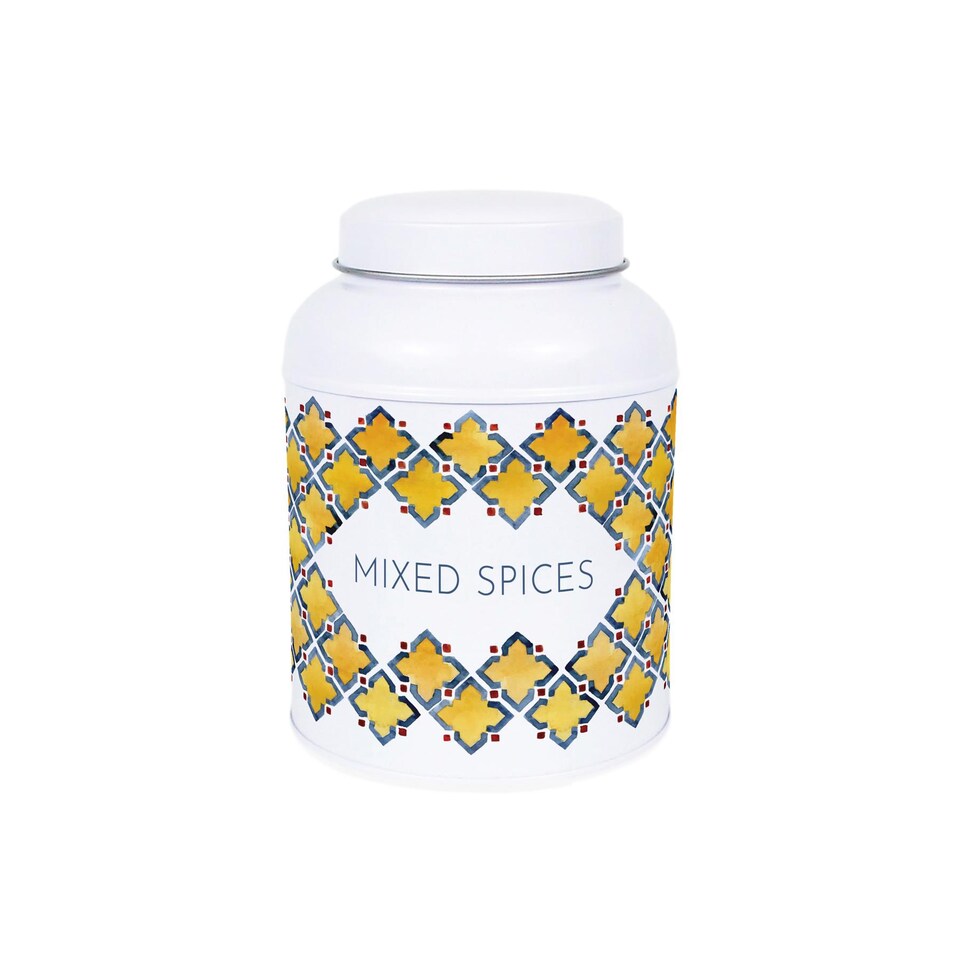 image 1 of Portuguese Tile Mixed Spices Canister - Small Domed Lid Kitchen Storage Jar