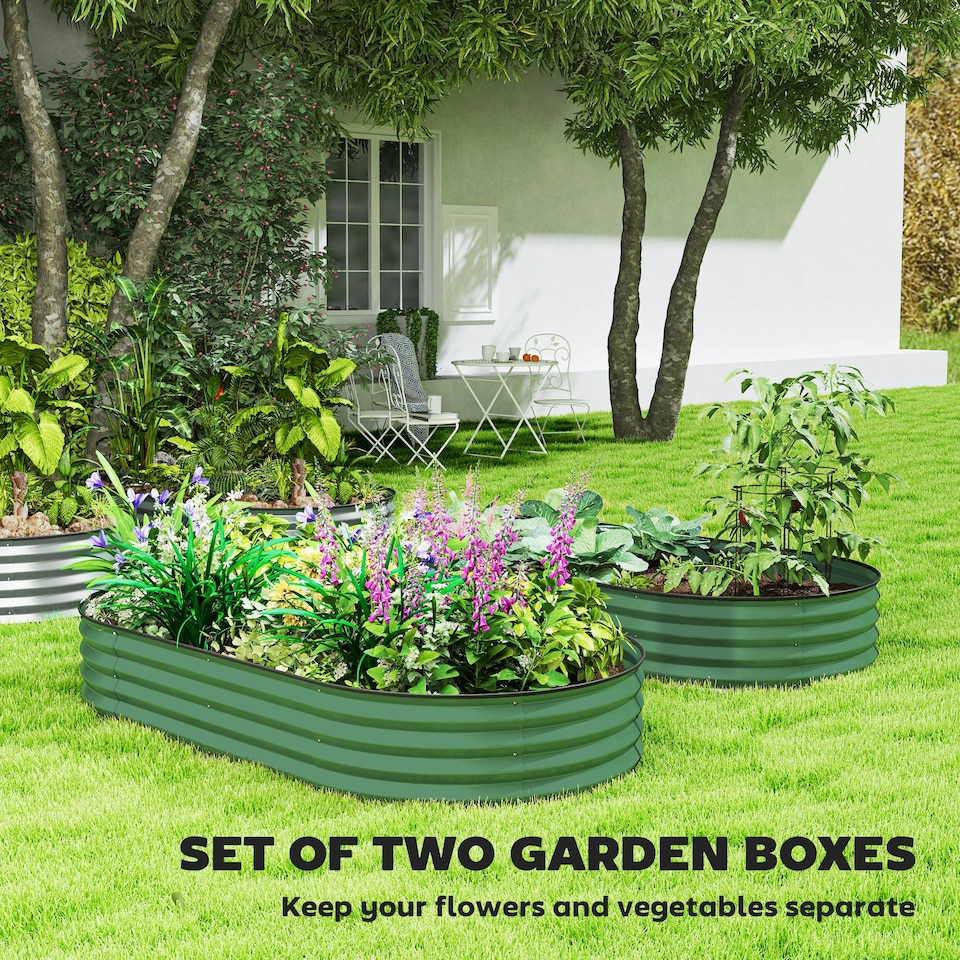 image 1 of Outsunny Set of 2 Raised Beds for Garden with Metal Plant Stakes