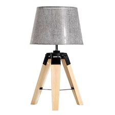 HOMCOM Wooden Tripod Table Lamp for Side, Desk or End Table with E27 Bulb Base Grey Shade