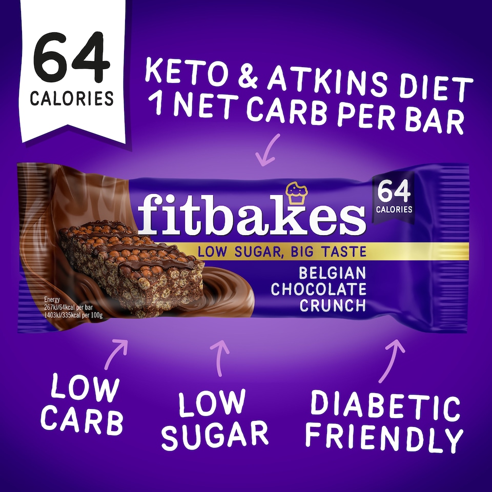 image 1 of Fitbakes Belgian Chocolate Low-Sugar Crunch Mini Bars, 12 x 19g